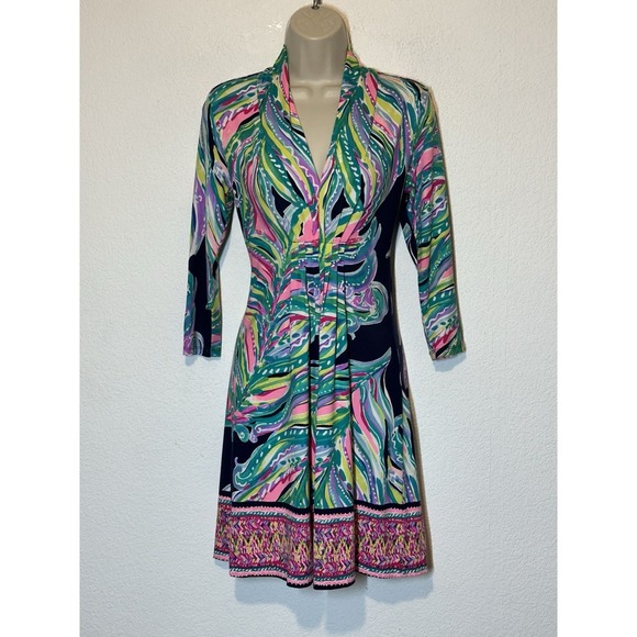Lilly Pulitzer Dresses & Skirts - Lilly Pulitzer Marlowe Dress In Fronds Place V Neck 3/4 Sleeve Box Pleat Sz XS